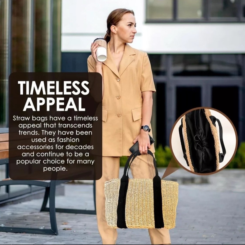 Stylish Tan and Black Woven Tote Bag - Picture 7 of 7
